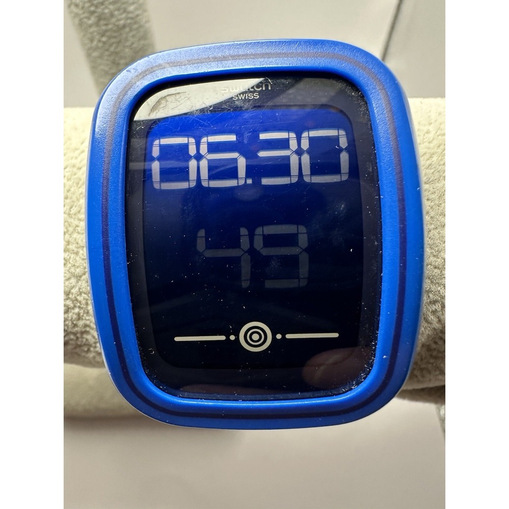 Swatch Swiss Made Digital Watch New Battery 39MM 8"‎ Blue Silicone Band X32